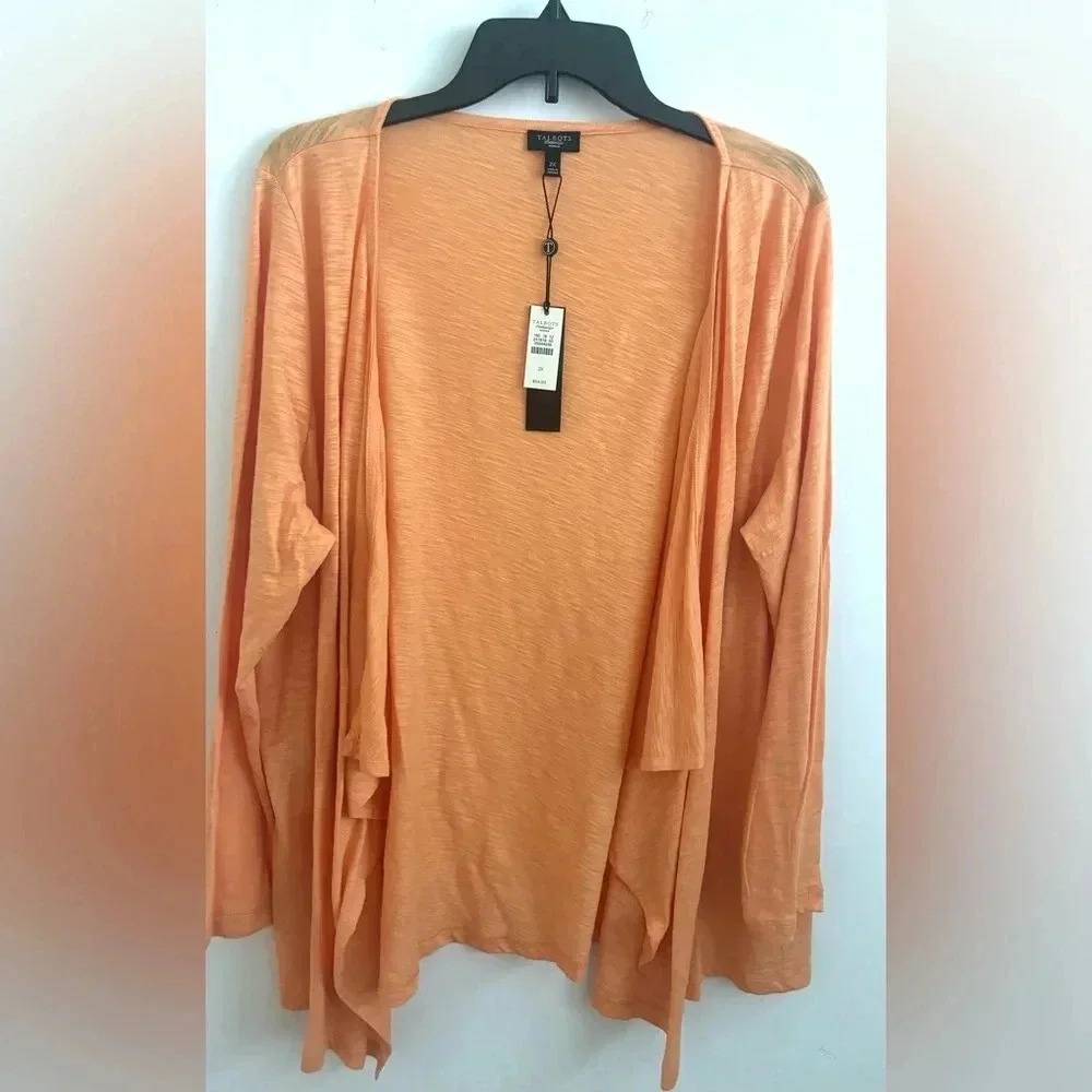 Talbots waterfall cascade drape cardigan light orange 2X